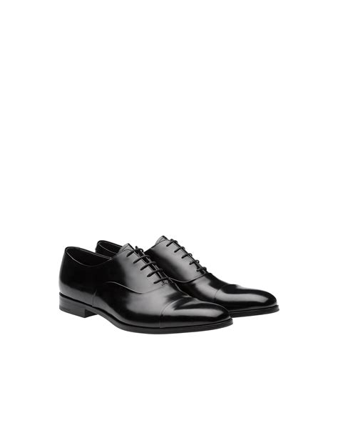 prada leather oxfords|Black Brushed Leather Laced Oxford Shoes .